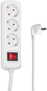 Hama 00030382 power extension - power extensions (White) | Multi-socket white with Save Energy switch for power saving, slots rotated 45 degrees, multiple plug for home office