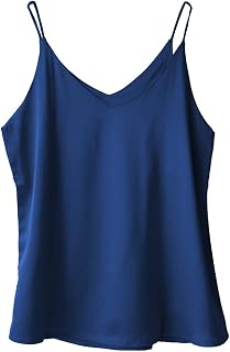 Wantschun Womens Silk Satin Camisole Cami Plain Strappy Vest Top T-Shirt Blouse Tank Shirt V-Neck Spaghetti Strap XS-4X
