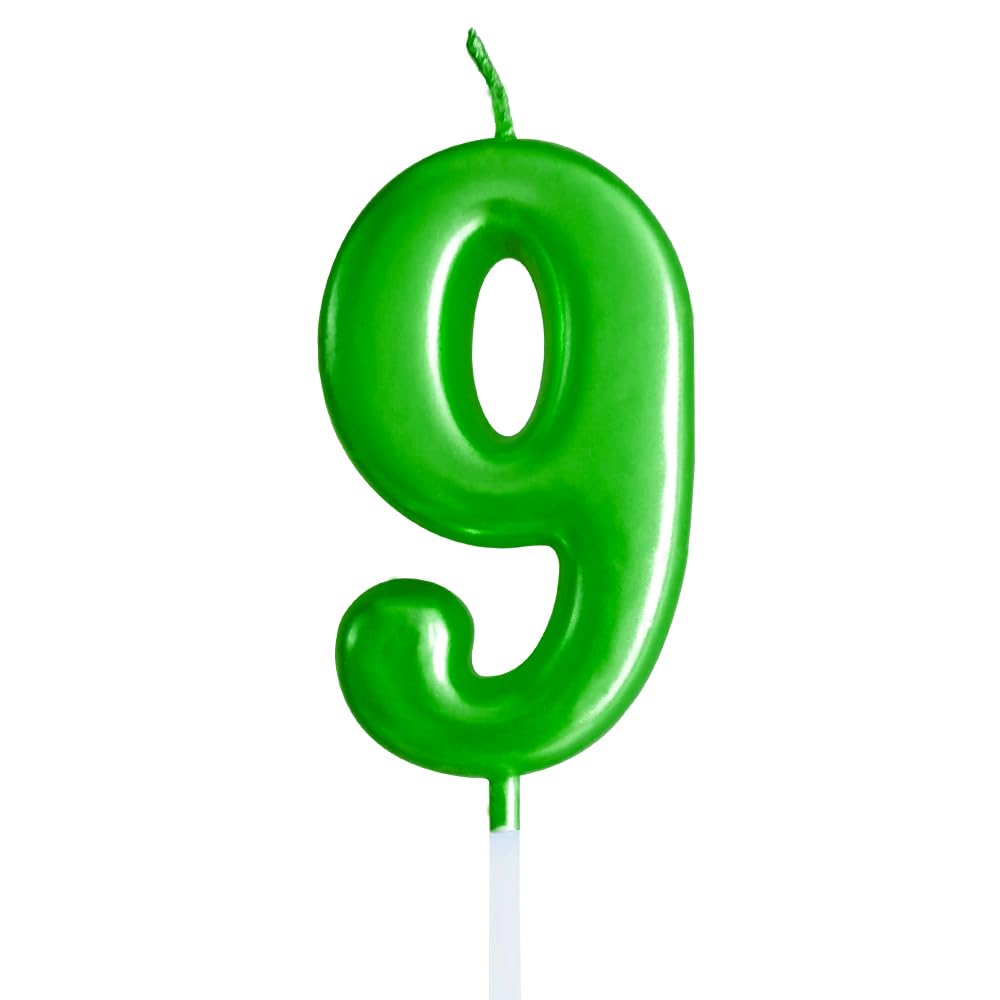 Green Birthday Candles with 9 Candles 9th and Nine Years Old Roman Numeral Numbe