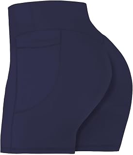 Sunzel Women's Front Seamless Biker Shorts with Pockets, Tummy Control Yoga Gym Bike Workout Shorts 5"