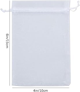 Organza Bags 4x6 Inch Small Bags, Sheer Mesh Bags, White Gift Bags with Drawstring Organza Favor Pouch Packaging Bags for Wedding Party Christmas Pack of 50