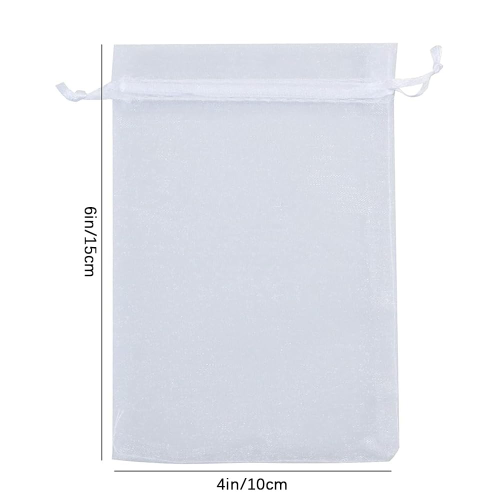 Organza Bags 4x6 Inch Small Bags, Sheer Mesh Bags, White Gift Bags with Drawstri