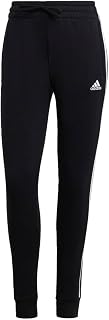 adidas Women's Essentials 3-Stripes Fleece Pants, Black/White, Large, White Black