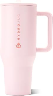 HydroJug Traveler 40oz, Insulated Water Bottle with Handle, Pink Sand | Triple wall insulated, flip straw lid, leak-resistant, stainless steel, cup holder friendly, BPA-free, dishwasher safe