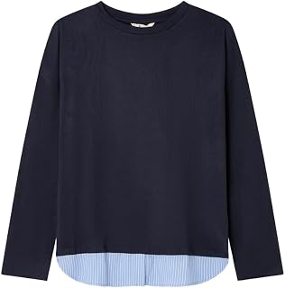 Springfield Double Fabric Long Sleeve T-Shirt with Poplin Piece At Hem Camiseta De Manga Larga Mujer (Pack de 1)