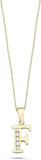 Wish Carat 100% 14k Real Gold Necklace for Women with Zirconia Diamond | Dainty Charm Alphabet Name Letter Initial Necklaces for Women & Girls | Pendant Jewelry for Her | Birthday Gifts, | 18''