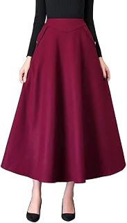 IDEALSANXUN Women’s Fall Winter High Waisted Wool Plaid A-line Long Skirt