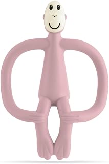 Matchstick Monkey, Original Teether & Gel Applicator, Antimicrobial Silicone Teething Toys for Baby, Easy to Grip, BPA Free, 3 Months Old+, 10.5 cm, Dusty Pink Monkey