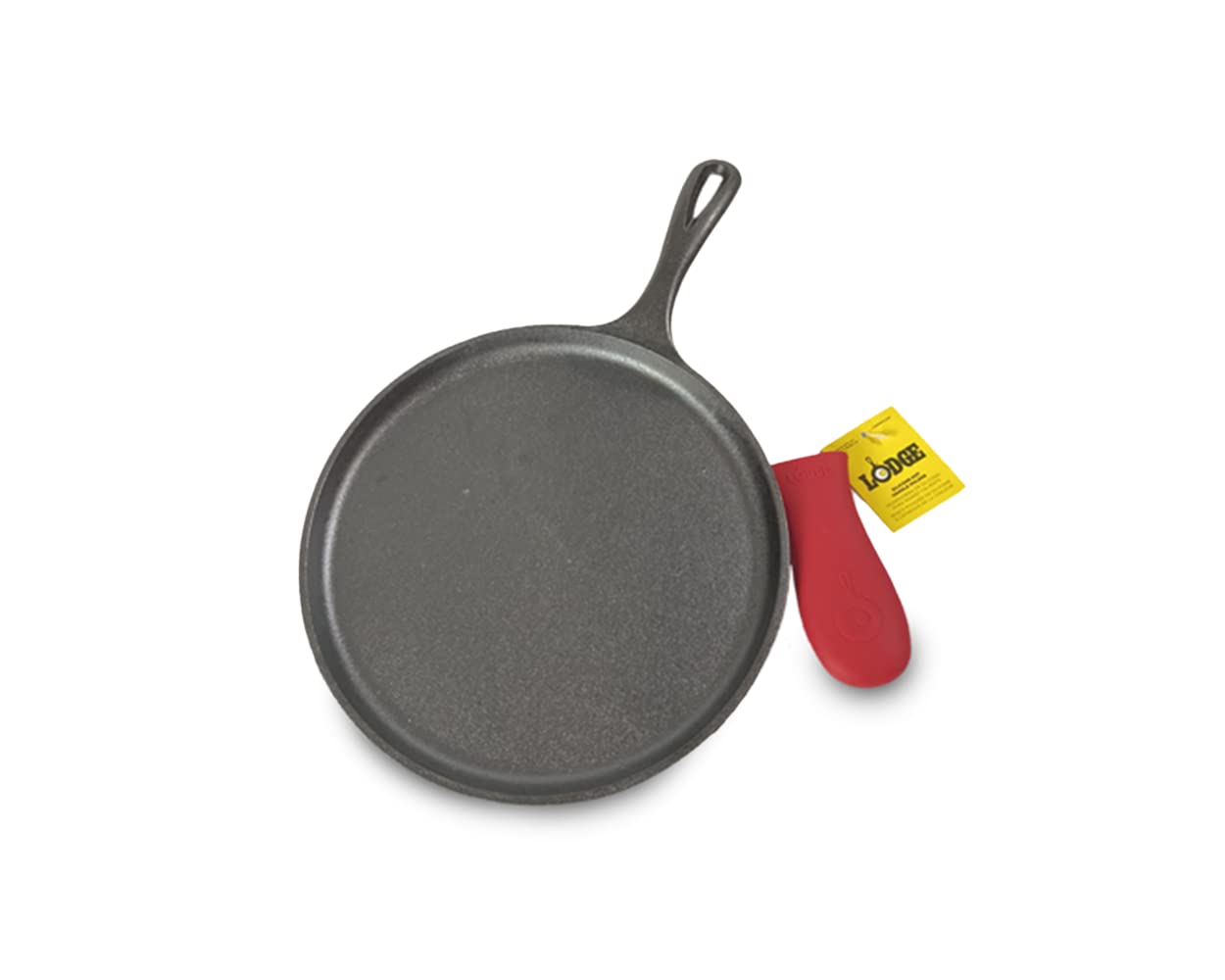 Lodge Pre-Seasoned Cast Iron Griddle with Red Handle Holder, 10.5 Inches | Inclu