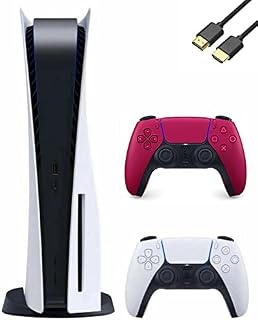 Playstation 5 Disc Version PS5 Console - Additional Red Controller, 4K-TV Gaming, 16GB GDDR6 RAM, 8K Output, WiFi 6. Ultra-High Speed 825GB SSD with U Deal HDMI (Renewed)