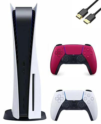 Playstation 5 Disc Version PS5 Console - Additional Red Controller, 4K-TV Gaming