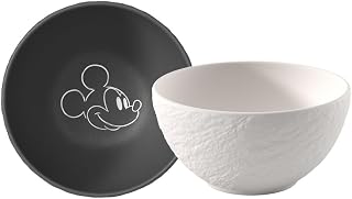 Villeroy & Boch Manufacture Rock - Mickey Mouse - 2 Piece Cereal Bowl, Black/White, Dishwasher and Microwave Safe Slate Effect with Disney Mickey Mouse Design
