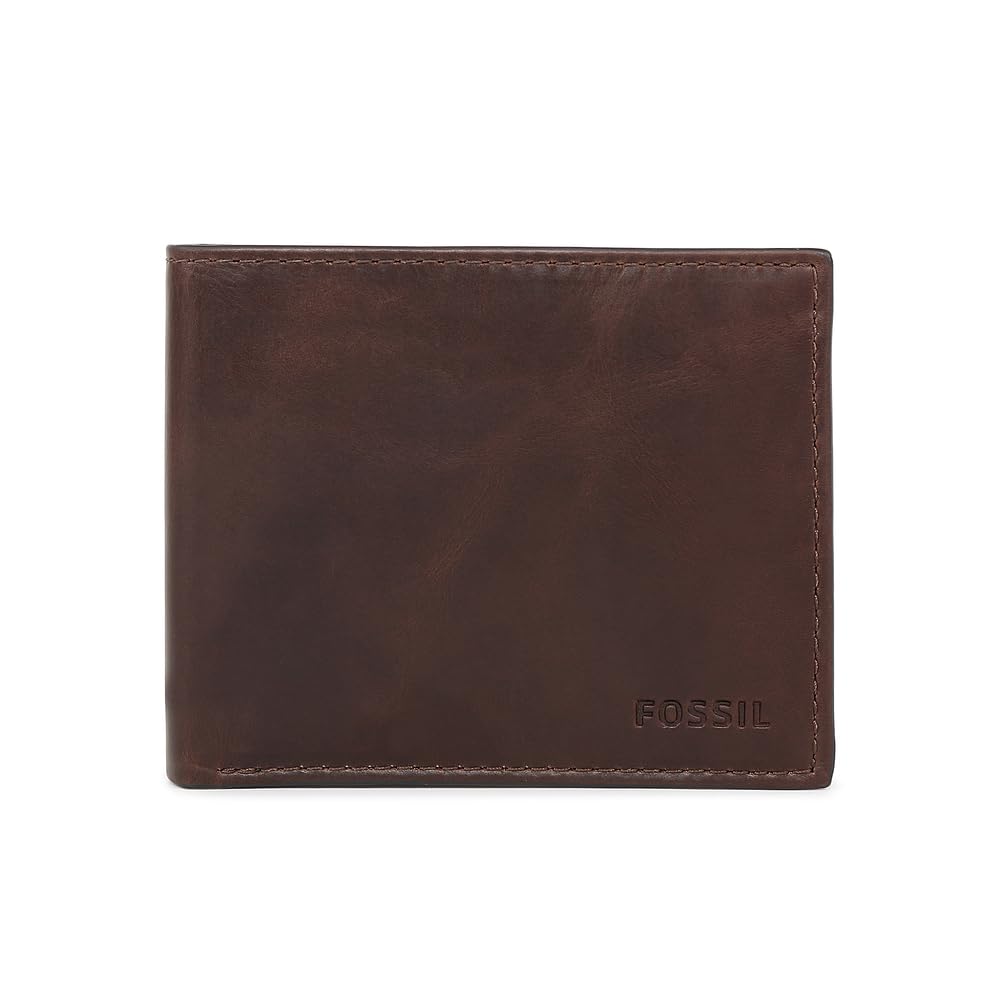 Fossil Derrick Men's Wallet, Dark Brown Leather Wallet 4.50" Length x 0.75" Widt