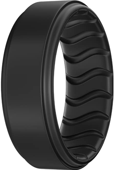 Dookeh Breathable Mens Silicone Wedding Rings, Rubber Ring Bands For Men, Black 