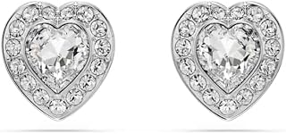 Swarovski Stud Earrings, Mixed Cuts, Heart, White, Rhodium Plating, One Size
