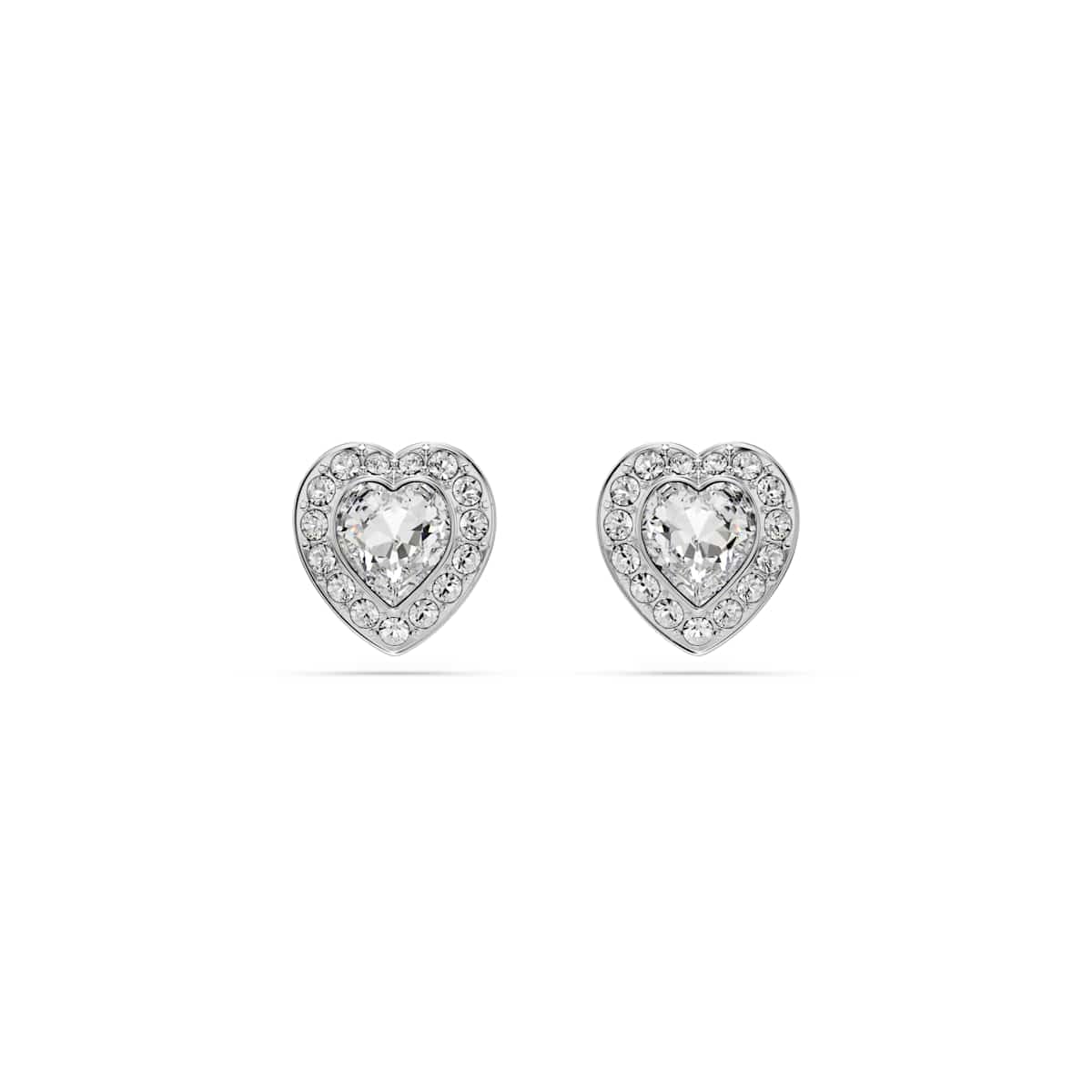Swarovski Stud Earrings, Mixed Cuts, Heart, White, Rhodium Plating, One Size
