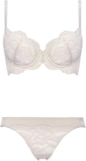 Amo Style 10219788 Daily AMOSTYLE 3/4 Bra & Shorts Set, Lace Rubber, Natural, Comfortable Fit, Hip Hanger Panties, Corded Lace Design