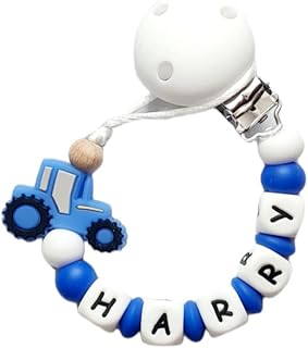 Twinkle Star Baby Customised Blue White Tractor Boys Dummy Clip