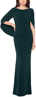 Betsy & Adam Womens Long Stretchy 3/4 Sleeve Cowl Neck Drape Back GownSpecial Occasion Dress