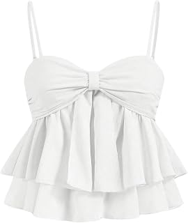 WDIRARA Women's Ruffle Hem Peplum Top Sweetheart Neck Babydoll Cami Tops