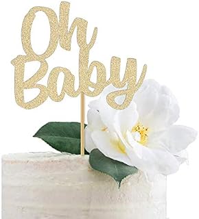 Cute Gold Glitter 'Oh Baby' Cake Topper | Made with Love and Care | Perfect for Neutral Reveal Decoration for Girls and Boys CT026