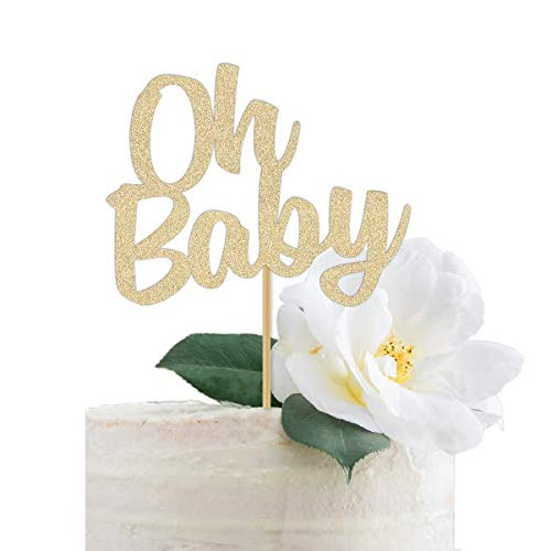 Cute Gold Glitter 'Oh Baby' Cake Topper | Made with Love and Care | Perfect for 