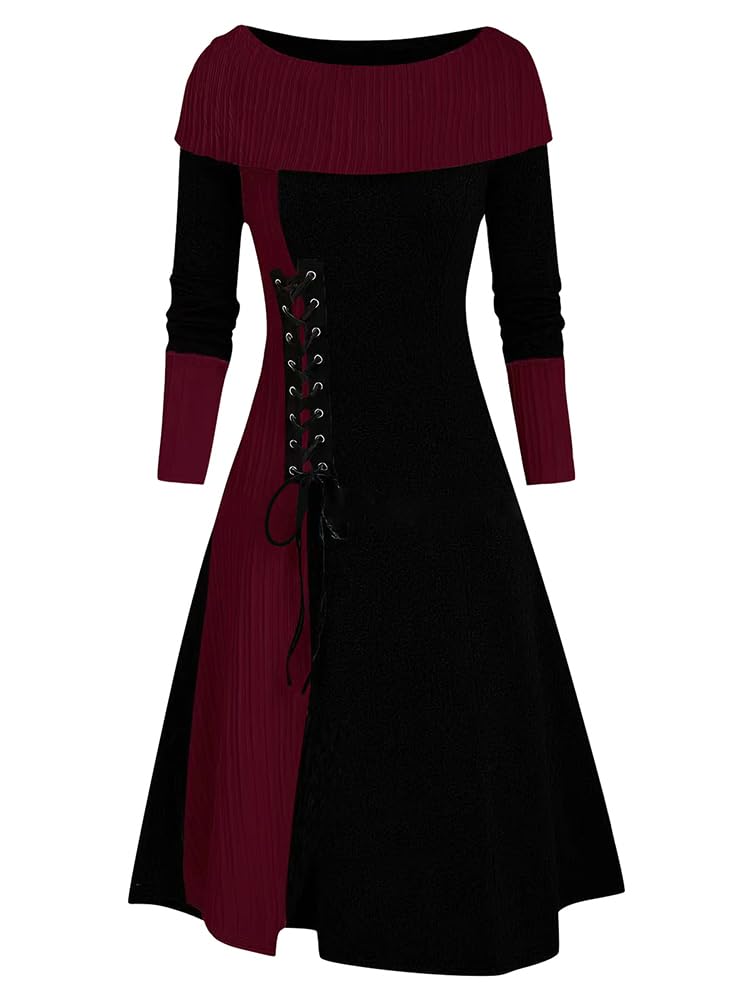 Onsoyours Casual Dress Women Long Sleeve Shoulder Printed Tunic Dresses Swing A-