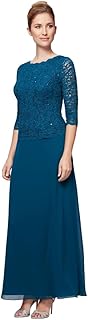 Alex Evenings Women's 3/4 Sleeve Stretch Lace Bodice Mock One Piece Gown