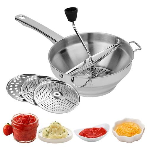 Food Mill Stainless Steel Fruit Vegetables Grinder with 3 Grinding Milling Discs