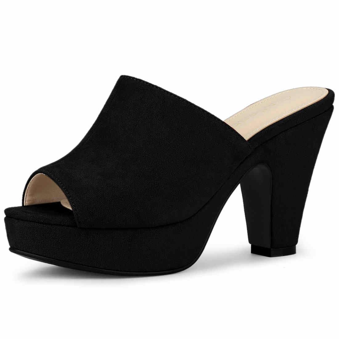 Allegra K Women's Open Toe Platform Chunky Heel Slides Sandals