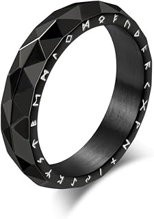 Rockyu Men's Ring, Stainless Steel, Vintage Ring, Silver, Unique Diamond Cut, Geometric Pattern, Scandinavian Letters, Carved Design, Minimalist Style, Simple Coordination, Christmas, Valentine's Day
