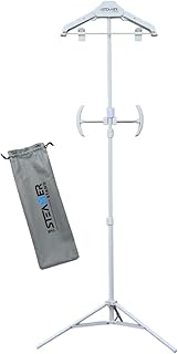 Adjustable Garment Steaming Stand with Hanger | Non-Electric, Portable | Patented fabric extender & removable clip bar spread garments | Extra-wide base and full 69.4-in height for easier steaming