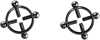 Hilufiet 2Pcs No Piercing Nipple Jewelry Stainless Steel Bells Dangle Fake Nipple Rings-Blcak1