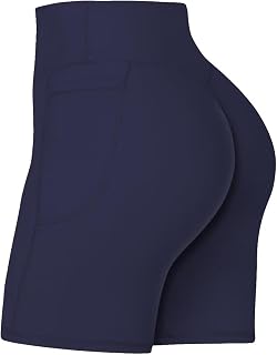 Sunzel Women's Front Seamless Biker Shorts with Pockets, Tummy Control Yoga Gym Bike Workout Shorts 8"