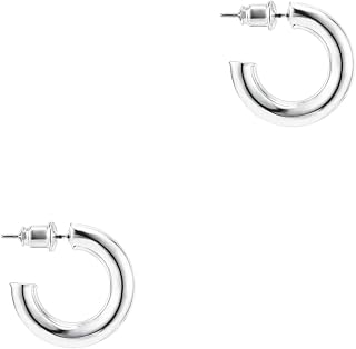 PAVOI Chunky Open Thick Hoop Earrings for Women, White Gold, Size 20
