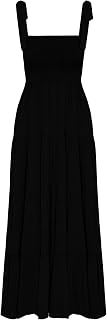 kinstell - Women's Summer Boho Spaghetti Strap Square Neck Ruffle Casual Beach Party Maxi Long Dress