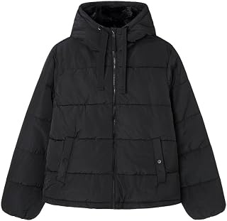 SPRINGFIELD Basic Padded Jacket With Recycled Filling, Eyelet Pockets With Snap Buttons And Hood With Inner Fur Denim Jacket Cotton Women (Pack of 1)