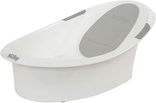 Nuby Newborn Baby Bath with Anti-Slip Support | Soft Headrest | Plug | Suitable from Newborn (White)