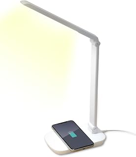 【Just Place to Charge Your Smartphone】Iris Ohyama Desk Light with Qi Wireless Charging, 4-Step Dimming, High Color Rendering LDL-QFD-W White