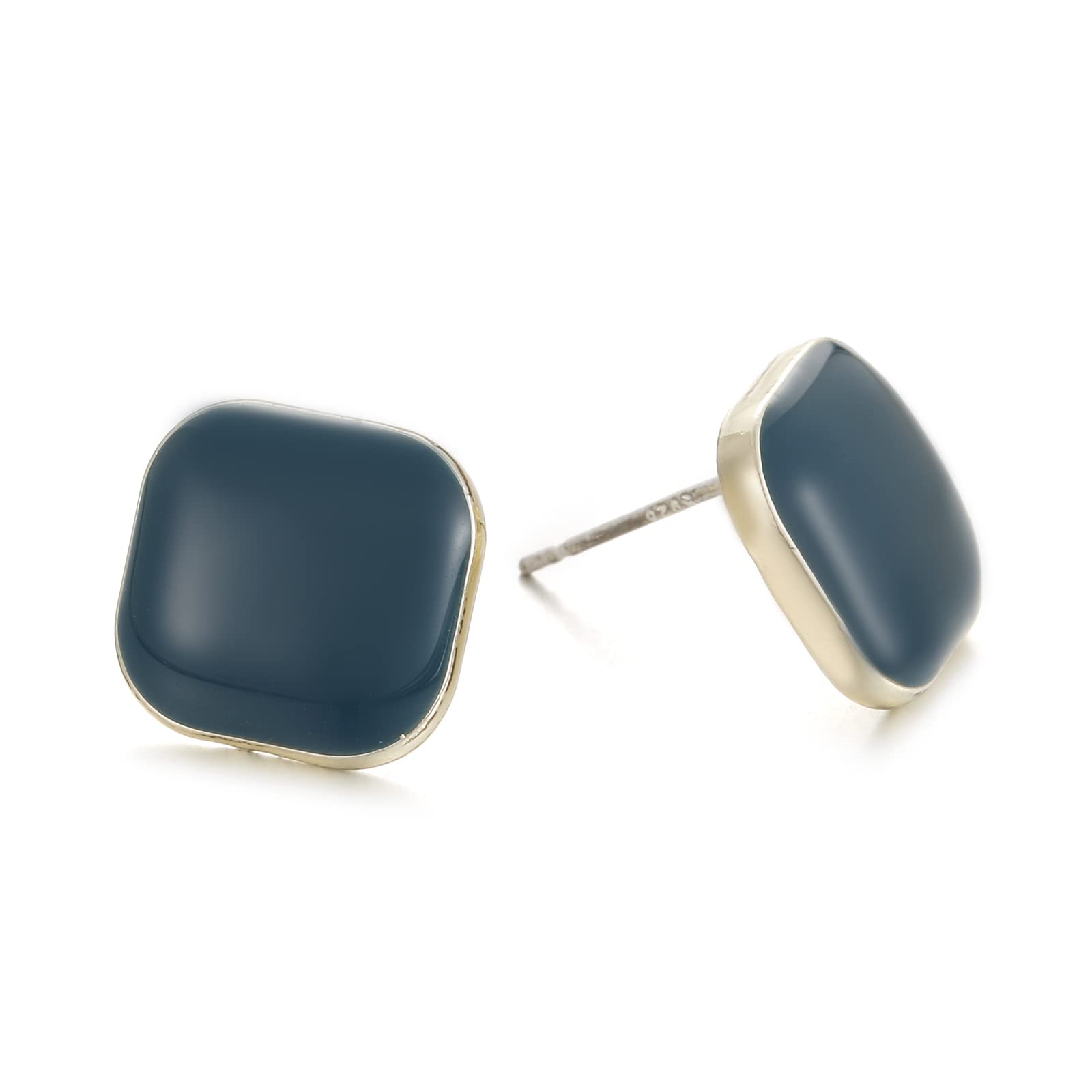 RUOFFETA Small Square Stud Earrings for Women - Pure Color Enamel Button Post, D