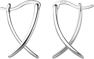 SLUYNZ 925 Sterling Silver X Hoop Earrings for Women Teen Minimalist Hoop Earrings Huggie