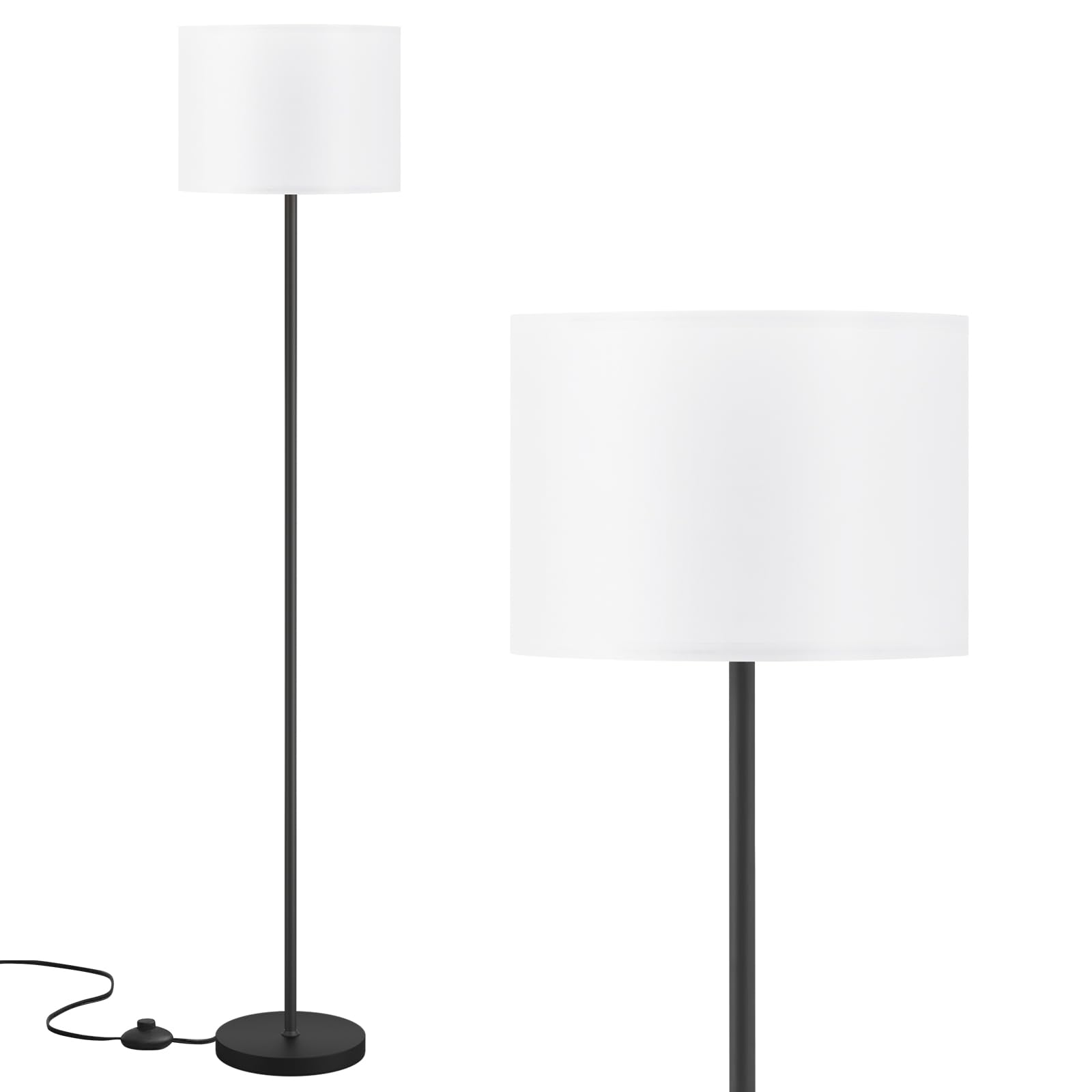 Modern Floor Lamp Simple Design with White Shade & Foot Pedal Switch | 60" Black