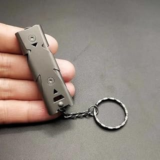 Keychain Survival Whistle 150dB Loud Double Tube Emergency Whistle, Stainless Steel EDC for Outdoor Hiking Camping