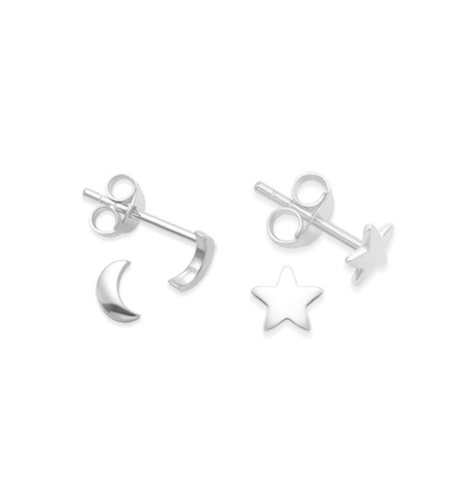 Heather Needham Sterling Silver Moon and Star Earrings Set - One Pair of Each - 