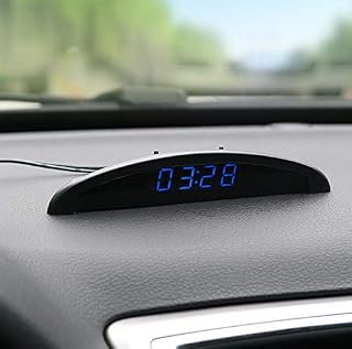 Riloer Car Clock for Dashboard 12V Digital Thermometer Voltage Display Blue | 3 in 1 car dashboard clock with time temperature and voltage display for daily driving monitoring