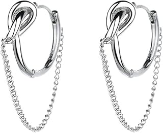 SLUYNZ 925 Sterling Silver Punk Chain Hoop Earrings for Women Teens Minimalism Hoop Earrings Tassel