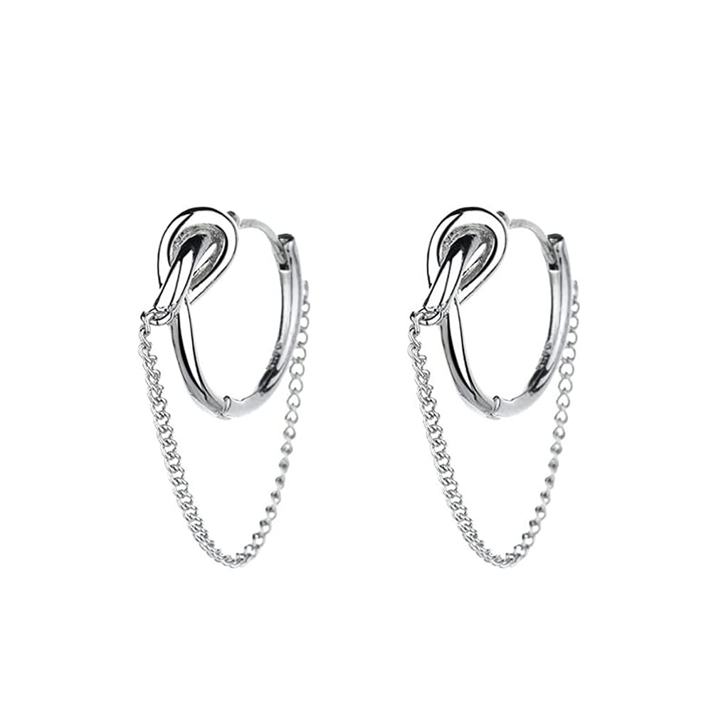 SLUYNZ 925 Sterling Silver Punk Chain Hoop Earrings for Women Teens Minimalism H