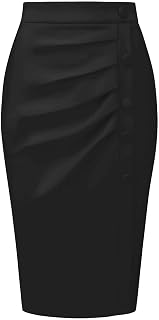 Hobemty Women's Wear to Work Pencil Skirt Elastic High Waist Ruched Bodycon Midi Skirts