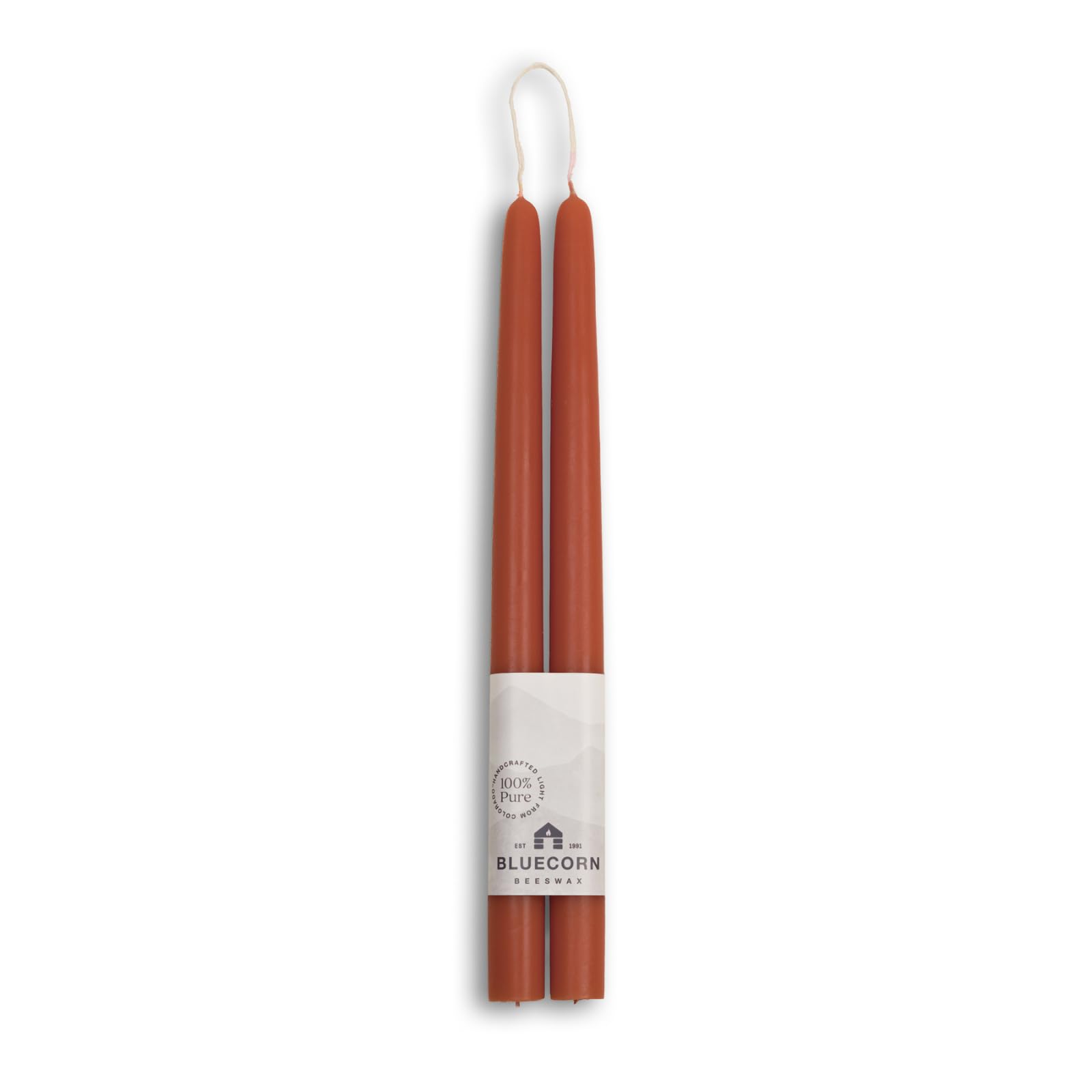 Bluecorn Beeswax Taper Candles, 12 Inch Terracotta, 2 Count | 100% Pure Natural 