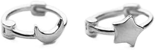 Asymmetrical Star Moon Small Hoop Earrings for Women Girls 925 Sterling Silver Charms Tiny Minimalist Crescent Moon Star Cartilage Clip Cuff Stud Earrings Fashion Delicate